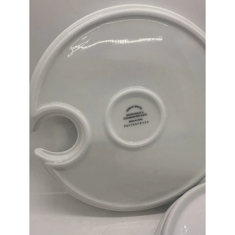 Pottery Barn Great White Mingling Wine Appetizer Plates Glass Holder Set of 5
